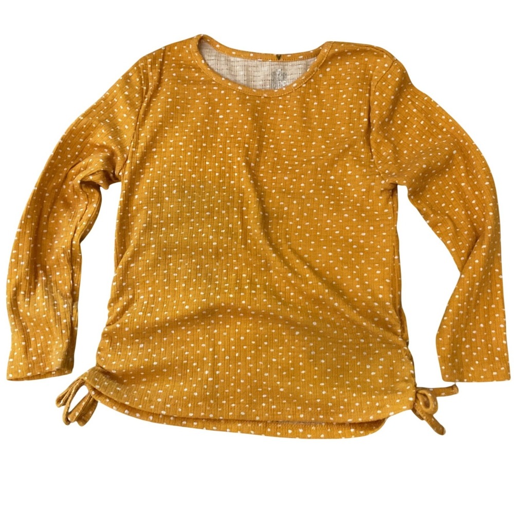 Star Ride Girls Mustard Yellow‎ Polka Dot Ribbed Long Sleeve Cinched Side Top 6X